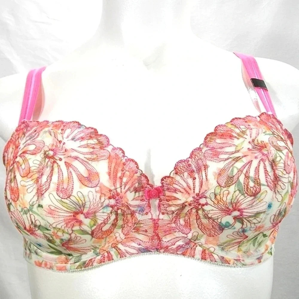 42D Paramour 115009 Ellie Demi Unlined Sheer Lace Underwire Bra‎ Pink NWT